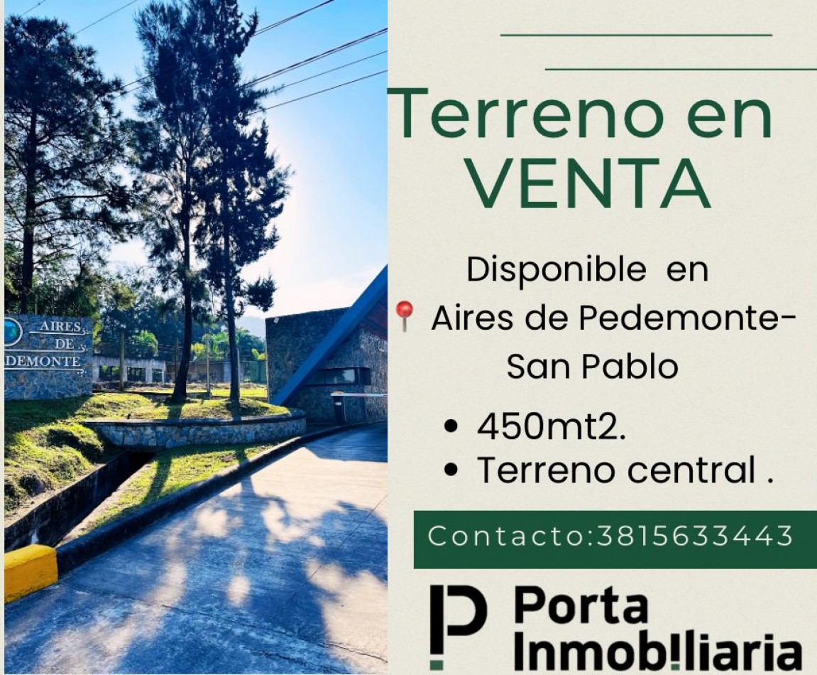 VENTA TERRENO AIRES DE PEDEMONTE